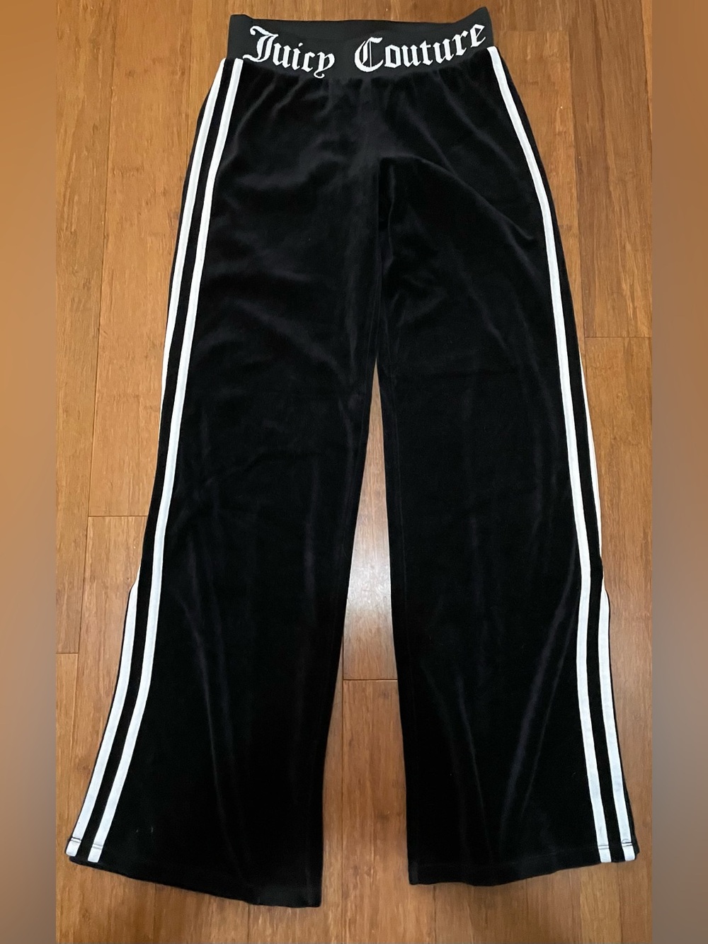 Juicy Couture Black Velour Joggers with White Side Stripes